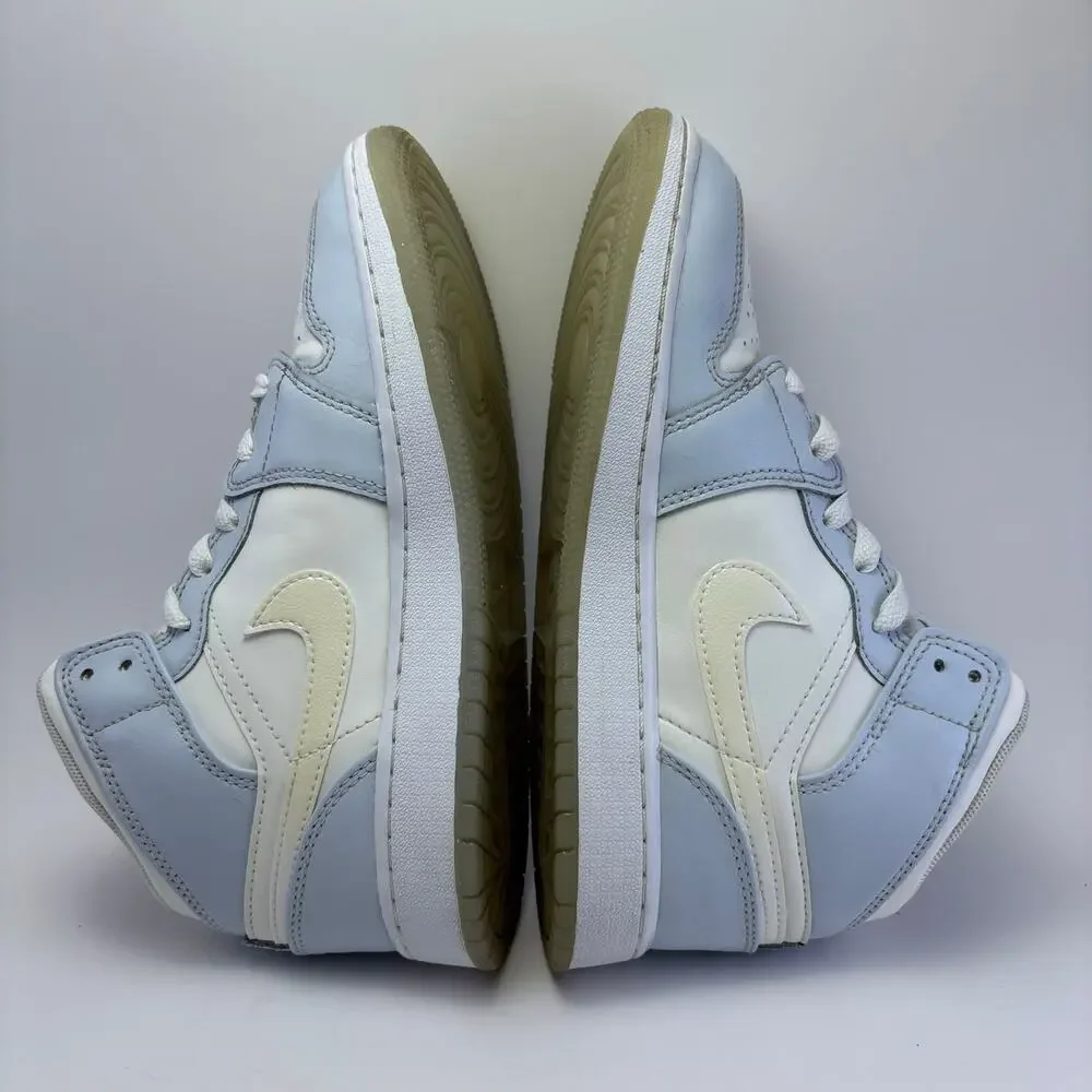 JORDAN 1 Mid SE GS “Glitter Swoosh” Blue Tint Ice Shoes Size Youth Girls 4Y